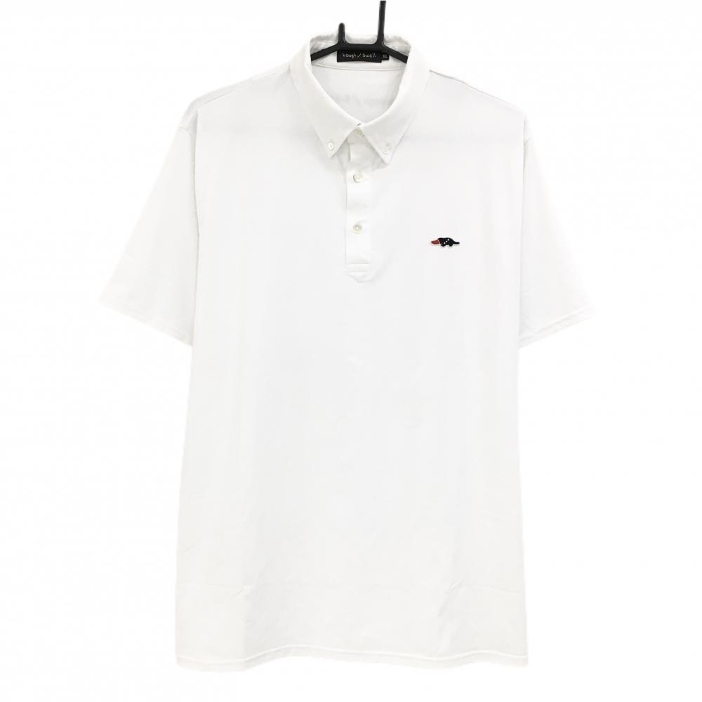 【超美品】ラフアンドスウェル 半袖ポロシャツ 白 ワッペン ボタンダウン メンズ XL ゴルフウェア rough＆swell