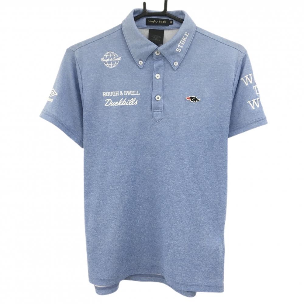 ラフアンドスウェル 半袖ポロシャツ 杢ライトブルー×白 umbro ロゴ刺しゅう メンズ S ゴルフウェア rough＆swell