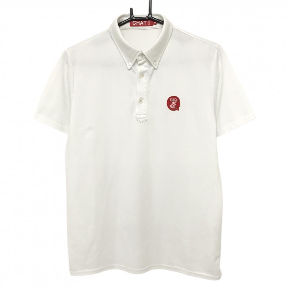 チャットバイラフアンドスウェル 半袖ポロシャツ 白×レッド CHAT ボタンダウン胸ロゴ  メンズ M ゴルフウェア rough＆swell