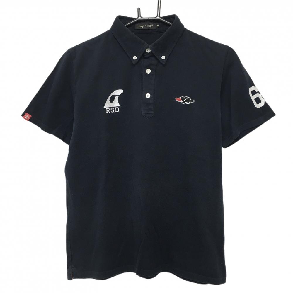 ラフアンドスウェル 半袖ポロシャツ ネイビー ロゴ ボタンダウン メンズ M ゴルフウェア rough＆swell