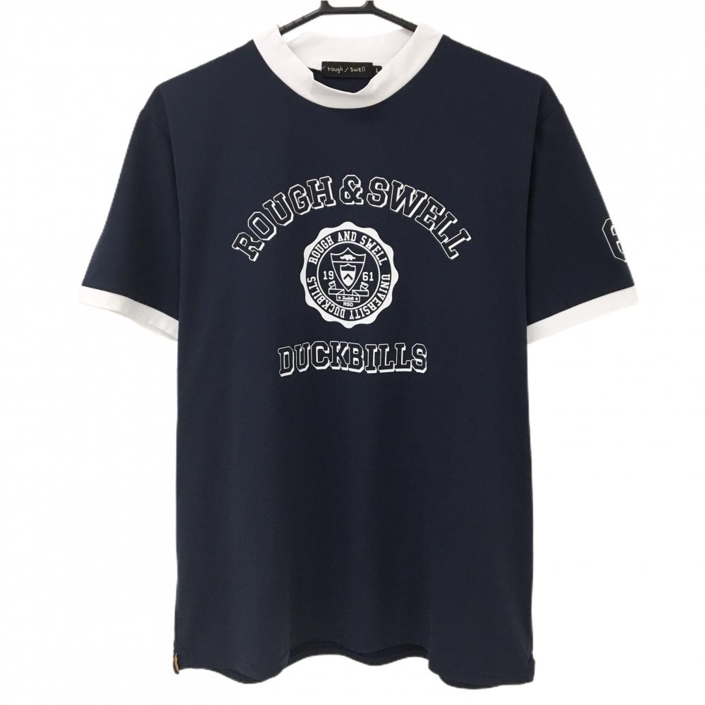 【超美品】ラフアンドスウェル Tシャツ ネイビー×市W路 フロントロゴ  メンズ L ゴルフウェア 2024年モデル rough＆swell