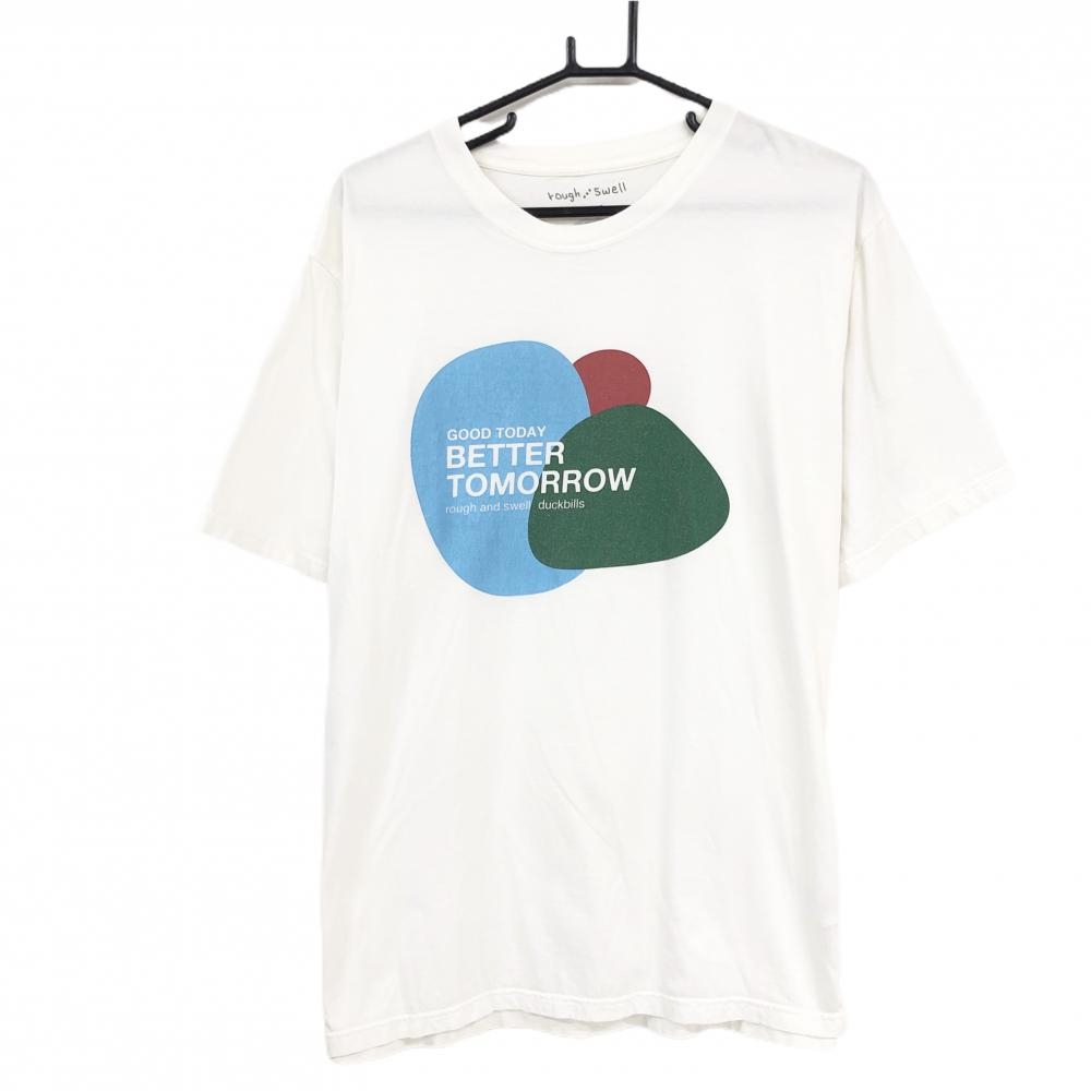 ラフアンドスウェル Tシャツ 白×ライトブルー×グリーン フロントロゴ メンズ X-LARGE ゴルフウェア rough＆swell