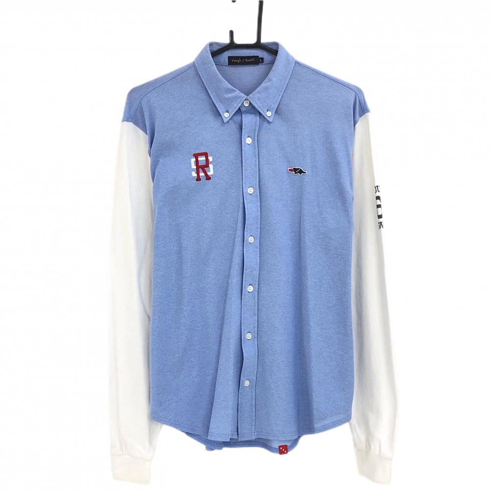 ラフアンドスウェル 長袖シャツ ライトブルー×白 ボタンダウン 切替 メンズ L ゴルフウェア rough＆swell