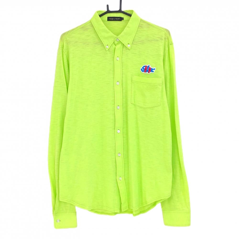 ラフアンドスウェル 長袖シャツ ライトグリーン 胸ポケット ボタンダウン メンズ L ゴルフウェア rough＆swell