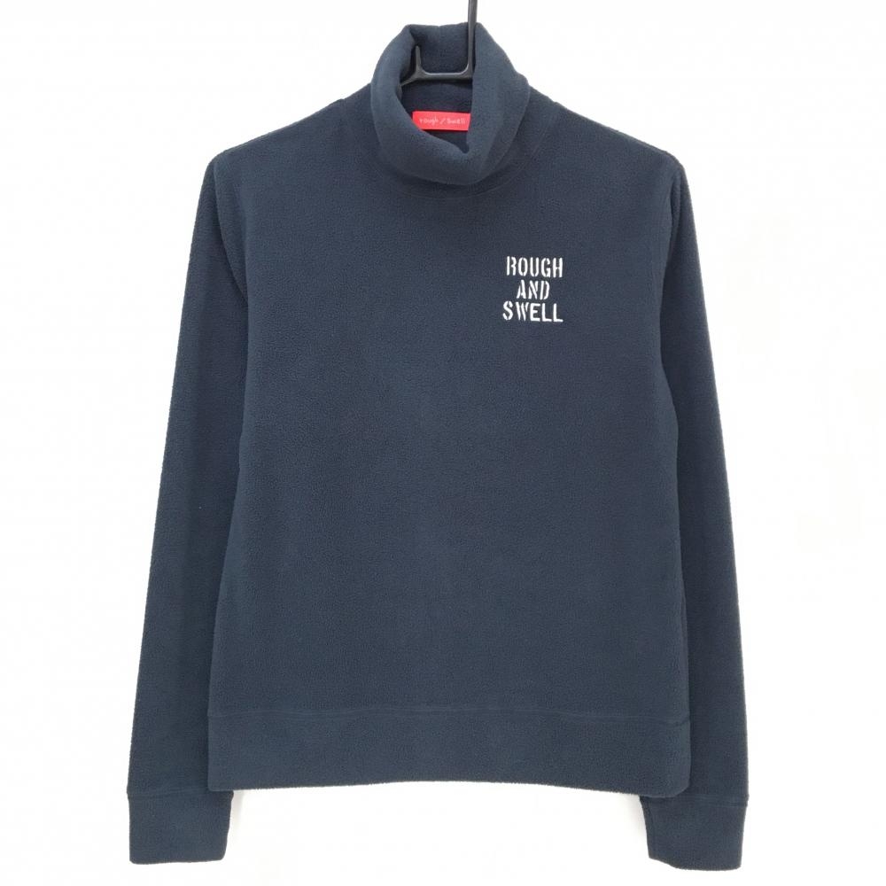 【美品】ラフアンドスウェル 長袖タートルネックシャツ グレー×白 ロゴ刺しゅう メンズ M ゴルフウェア 2023年モデル rough＆swell