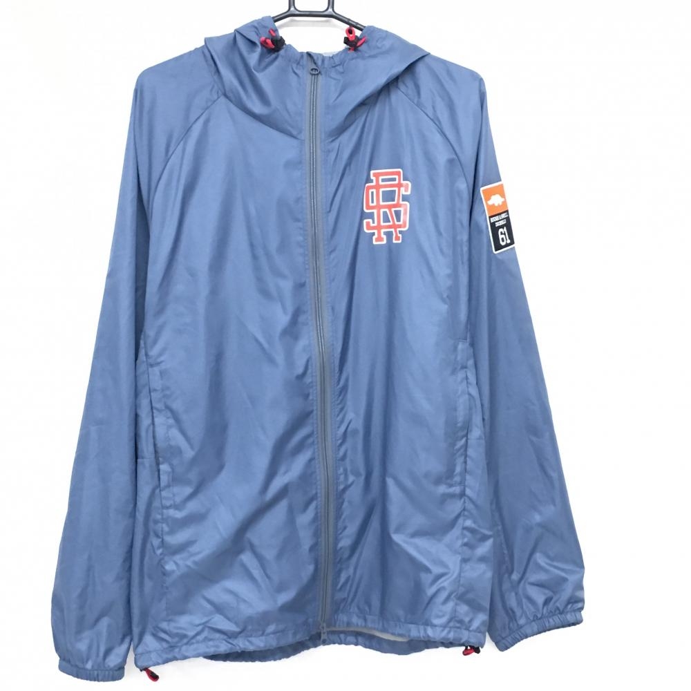 【超美品】ラフアンドスウェル ジップパーカー スモーキーブルー系×レッド 裏メッシュ  メンズ XL ゴルフウェア rough＆swell