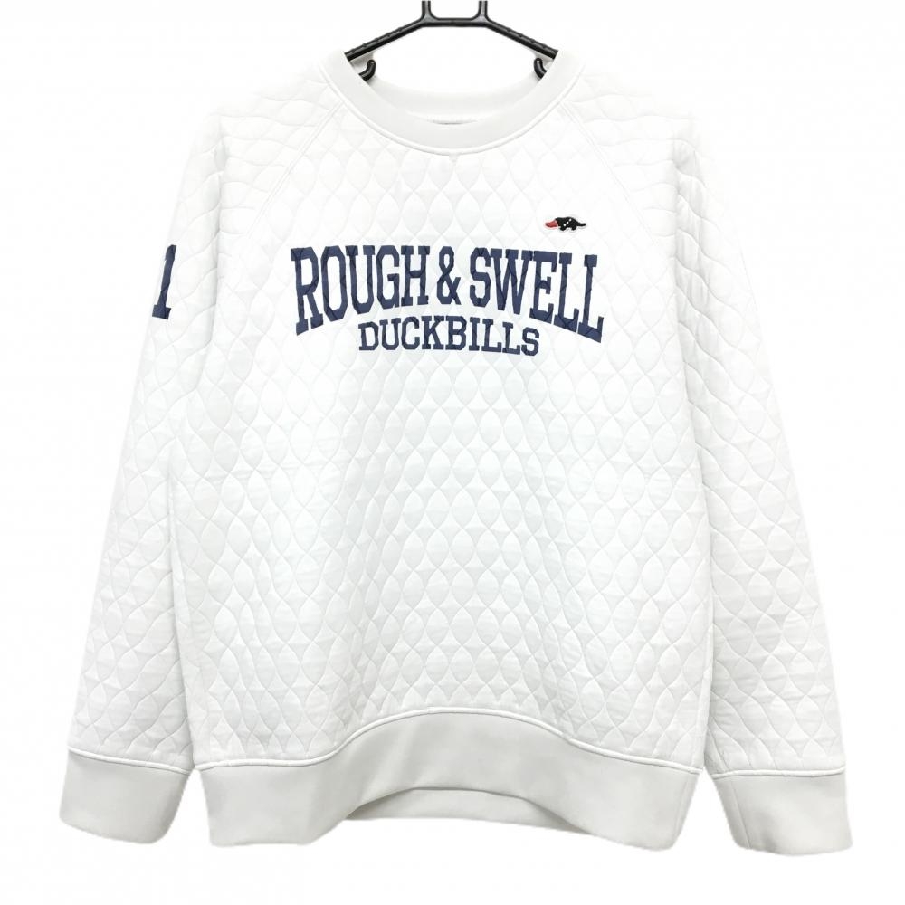 ラフアンドスウェル トレーナー 白×ネイビー キルティング風 メンズ M ゴルフウェア rough＆swell
