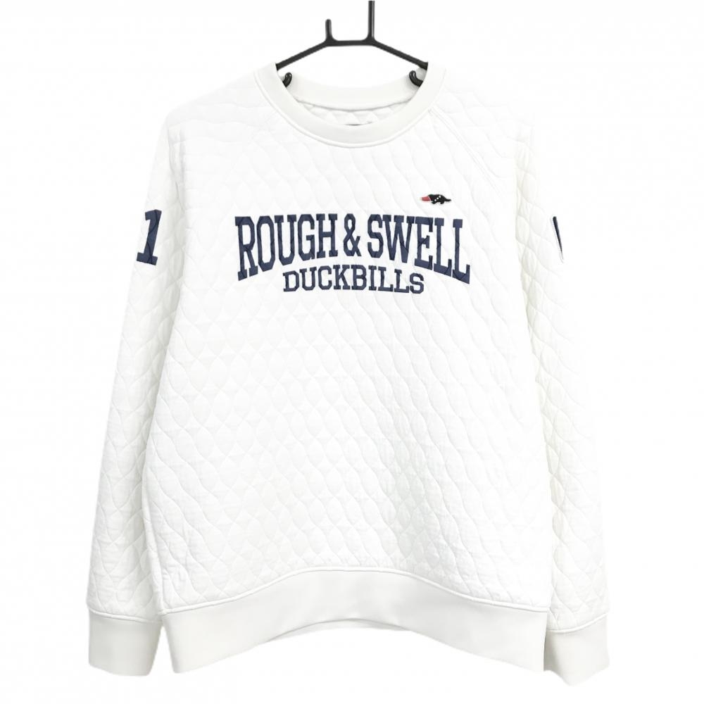 【美品】ラフアンドスウェル トレーナー 白×ネイビー キルティング ワッペン  メンズ L ゴルフウェア rough＆swell