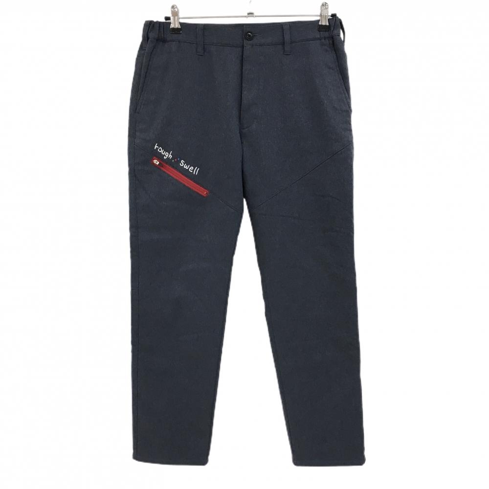 【美品】ラフアンドスウェル パンツ 杢ネイビー×レッド 裏起毛 ロゴ刺しゅう メンズ S ゴルフウェア rough＆swell