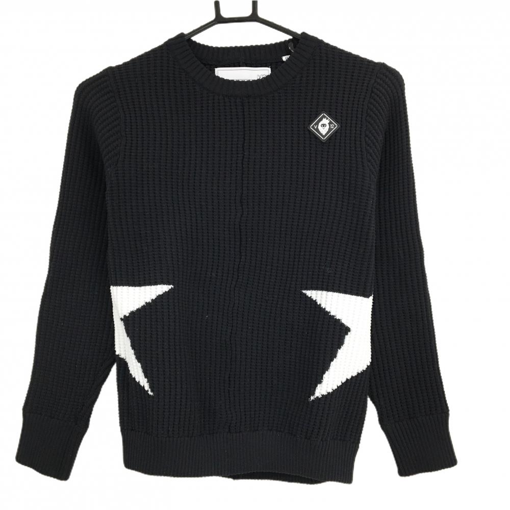 【美品】ヴィトゥエルヴ セーター 黒×白 ビッグスター ニット レディース 0(S) ゴルフウェア V12