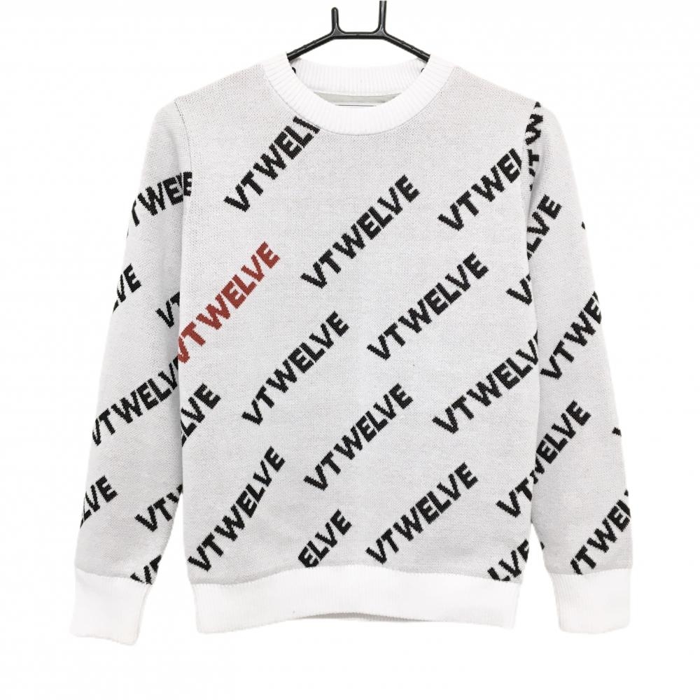 V12 セーター 白×黒 ロゴ総柄 裏地付き レディース 1(M) ゴルフウェア V12