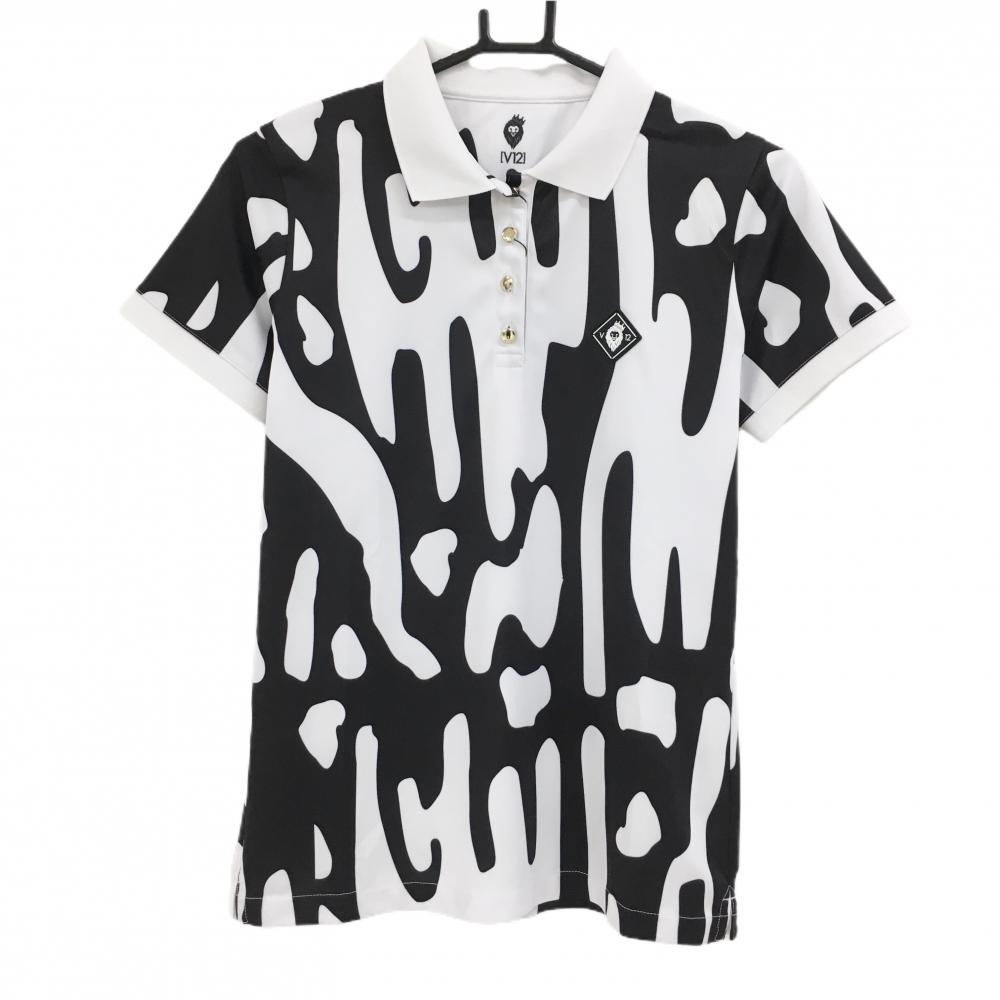 【新品】V12 半袖ポロシャツ 白×黒 総柄  レディース 1(Ｍ) ゴルフウェア 2023年モデル V12