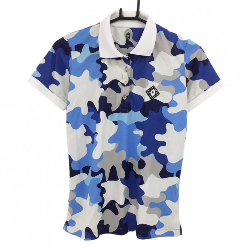【新品】V12 半袖ポロシャツ ブルー×ライトグレー カモフラ 迷彩 レディース 1(M) ゴルフウェア V12