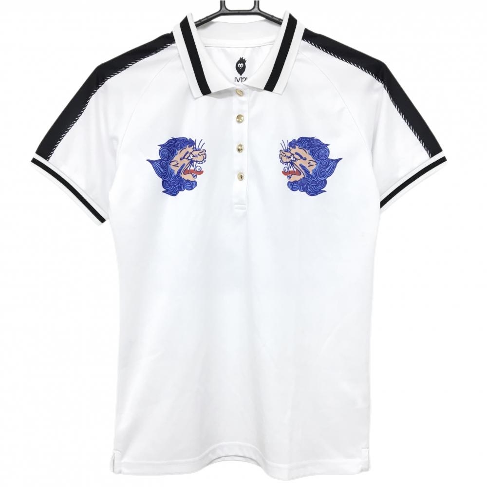 V12 半袖ポロシャツ 白×黒 バック富士山  レディース 1(M) ゴルフウェア V12