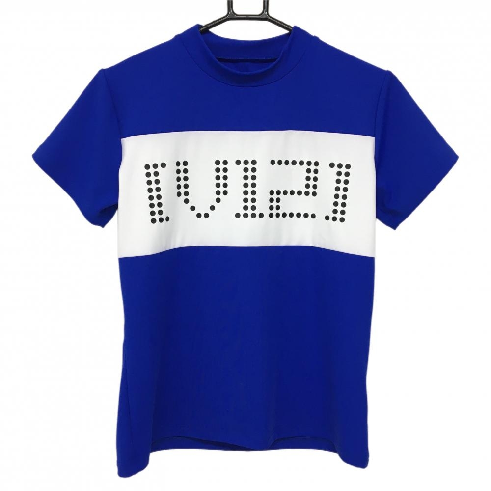 【超美品】V12 半袖ハイネックシャツ ブルー×白 フロントロゴ レディース 1(M) ゴルフウェア V12