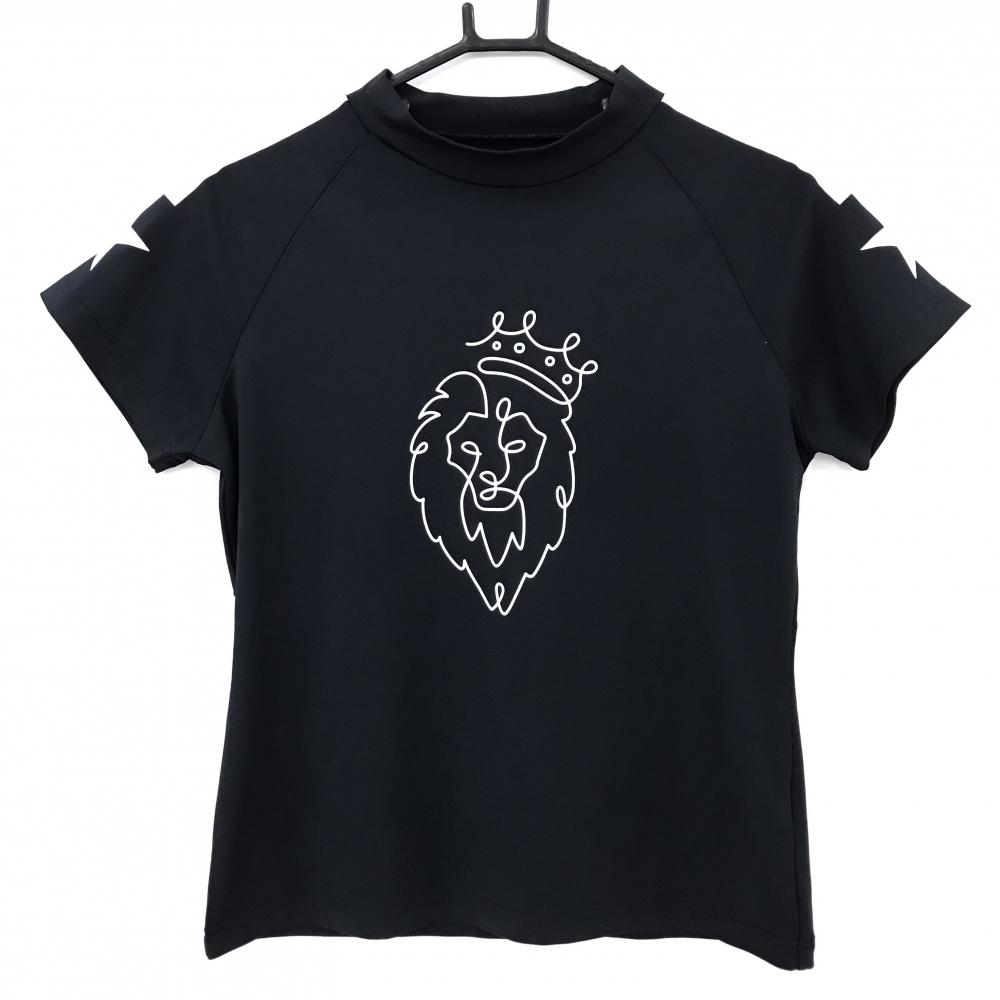 【超美品】V12 半袖ハイネックシャツ 黒×白 フロントプリント ストレッチ  レディース 1(M) ゴルフウェア V12