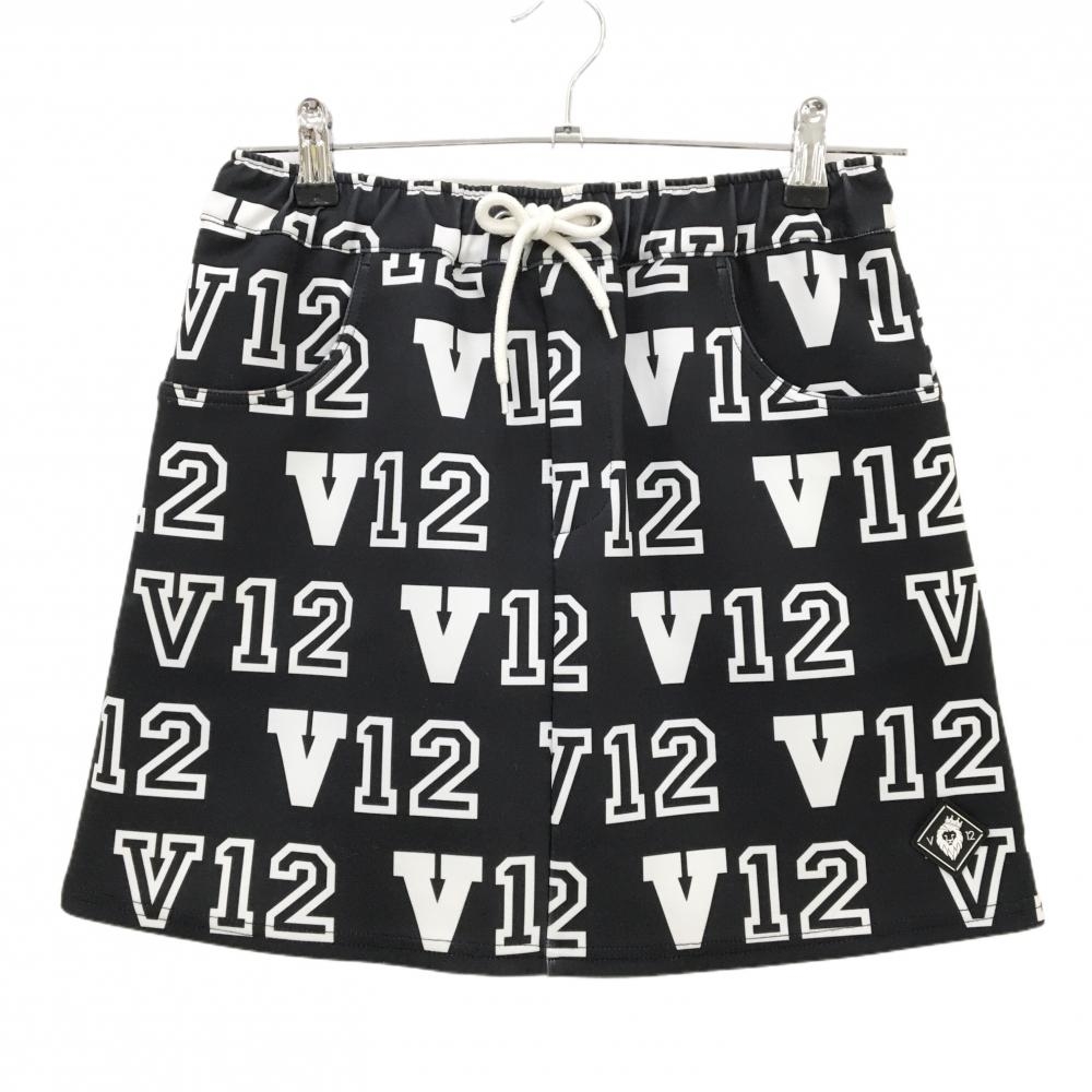 V12 スカート 黒×白 ロゴ総柄 ウエストゴム  レディース 1(M) ゴルフウェア V12