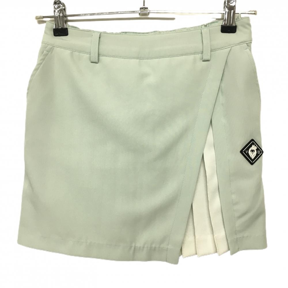 V12 スカート ライトグリーン×白 裾一部プリーツ 内側インナーパンツ レディース 0(S) ゴルフウェア V12