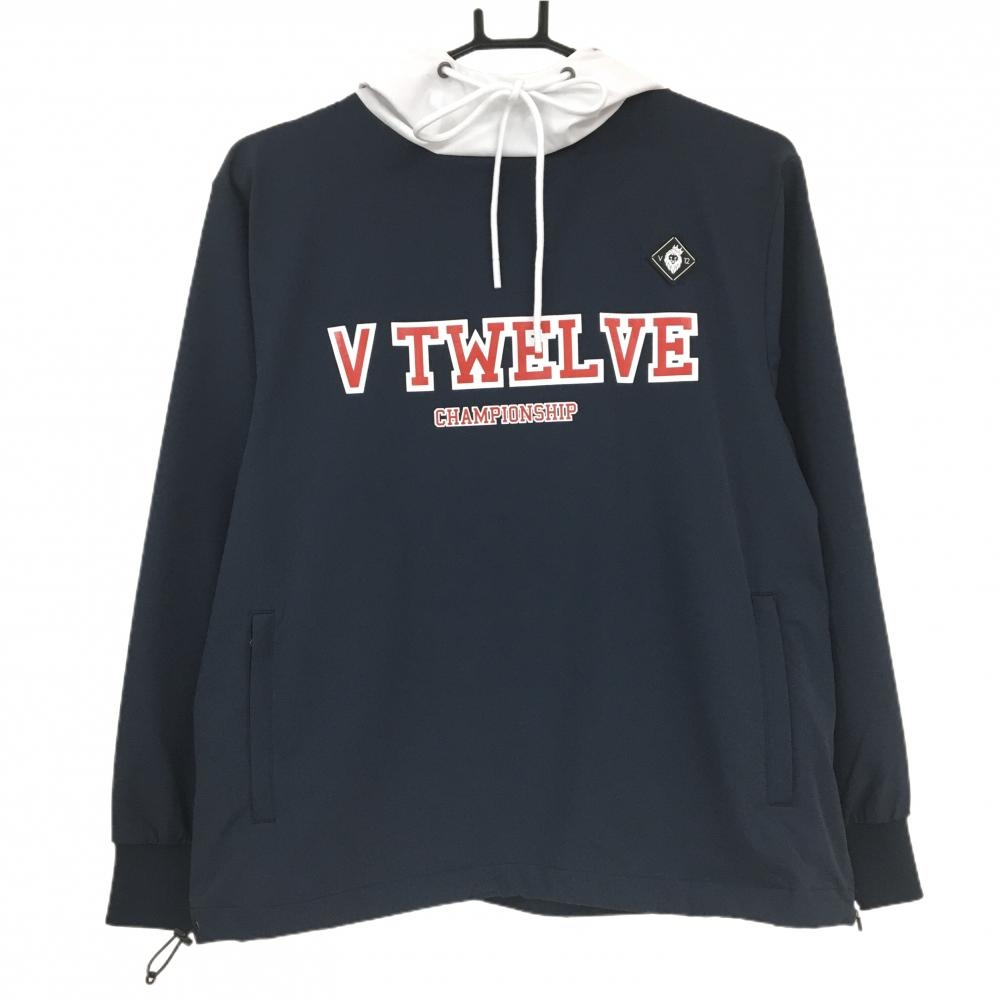 【新品】V12 フード付きブルゾン ネイビー×白 撥水 ストレッチ 通気性 レディース 1(M) ゴルフウェア 2025年モデル V12