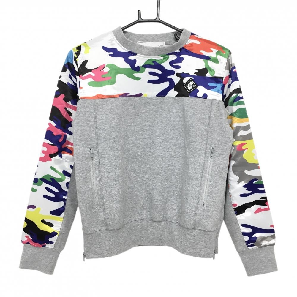 【美品】V12 トレーナー グレー×マルチカラー 一部カモフラ 迷彩  レディース 1(M) ゴルフウェア V12