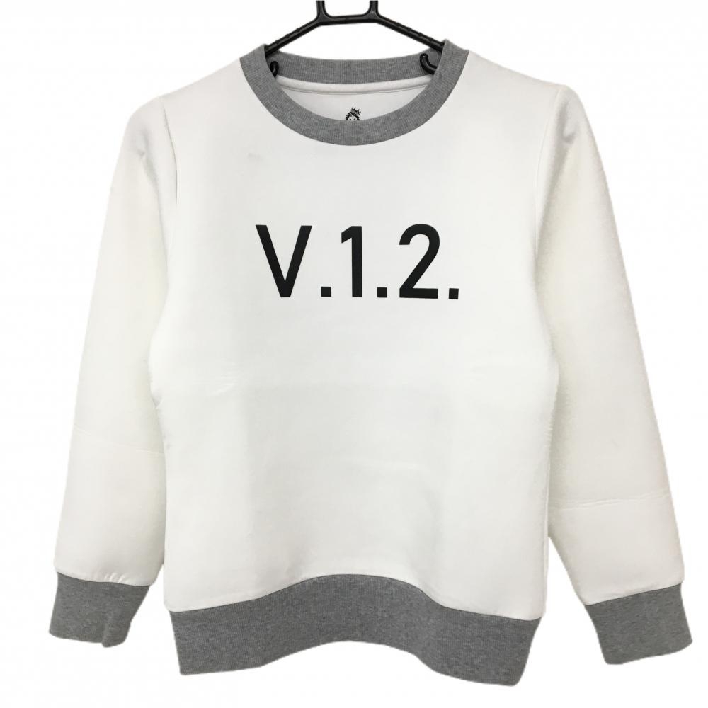 【新品】V12 トレーナー 白×黒 バックロゴ ストレッチ ダンボールニット 保管時のしわ レディース  ゴルフウェア V12