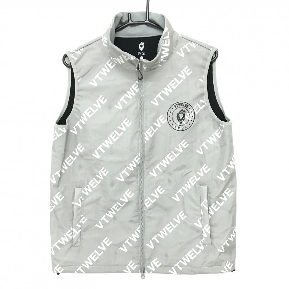 【超美品】V12 アウターベスト グレー×白 斜めロゴ総柄 エアーポンプシステム搭載 蓄熱・保温効果  レディース 1(M) ゴルフウェア V12