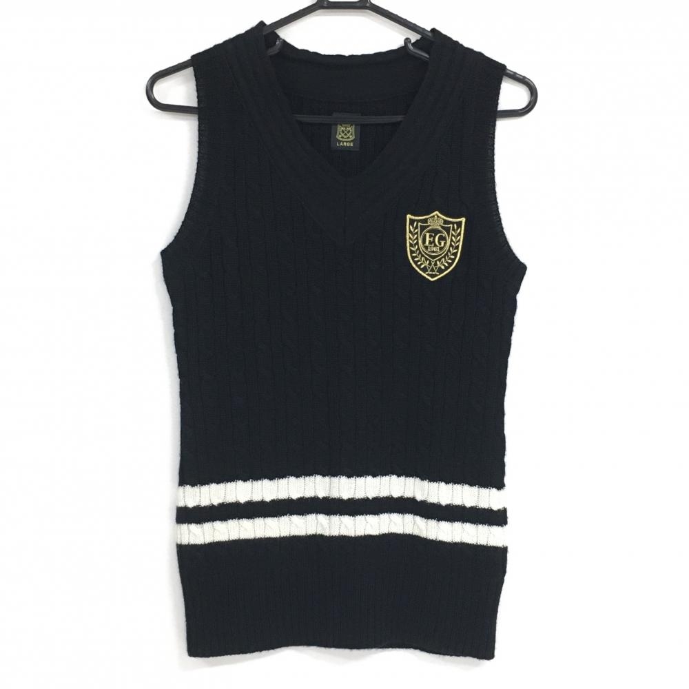 【美品】エドウィンゴルフ ニットベスト 黒 ケーブル編み ウール混  レディース LARGE ゴルフウェア EDWIN GOLF