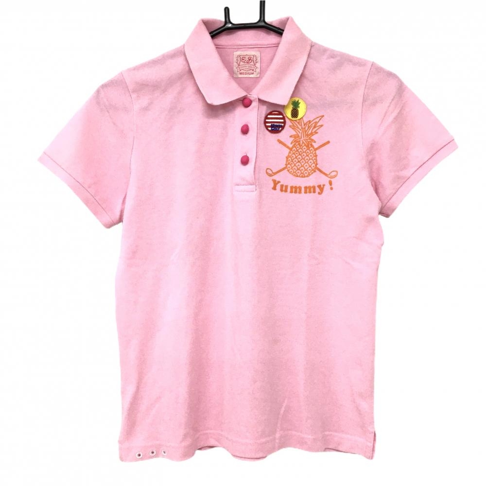 エドウィンゴルフ 半袖ポロシャツ ピンク パイナップル ワッペン バックプリント レディース M ゴルフウェア EDWIN GOLF