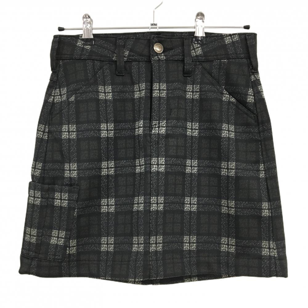 【超美品】エドウィンプレミア スカート 黒×ベージュ チェック 裏起毛 レディース 7 ゴルフウェア EDWIN GOLF