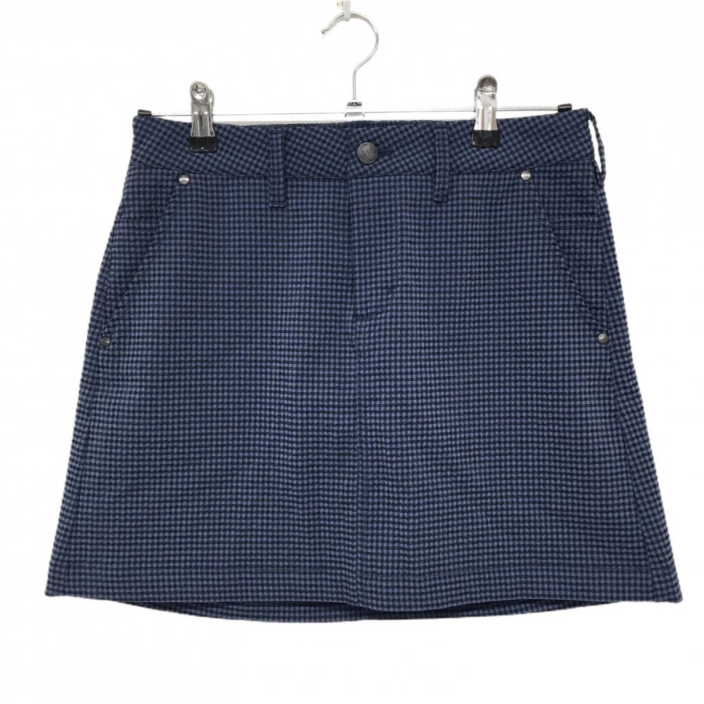 【超美品】エドウィン スカート ネイビー×黒 ギンガムチェック サッカー生地 レディース L ゴルフウェア EDWIN GOLF