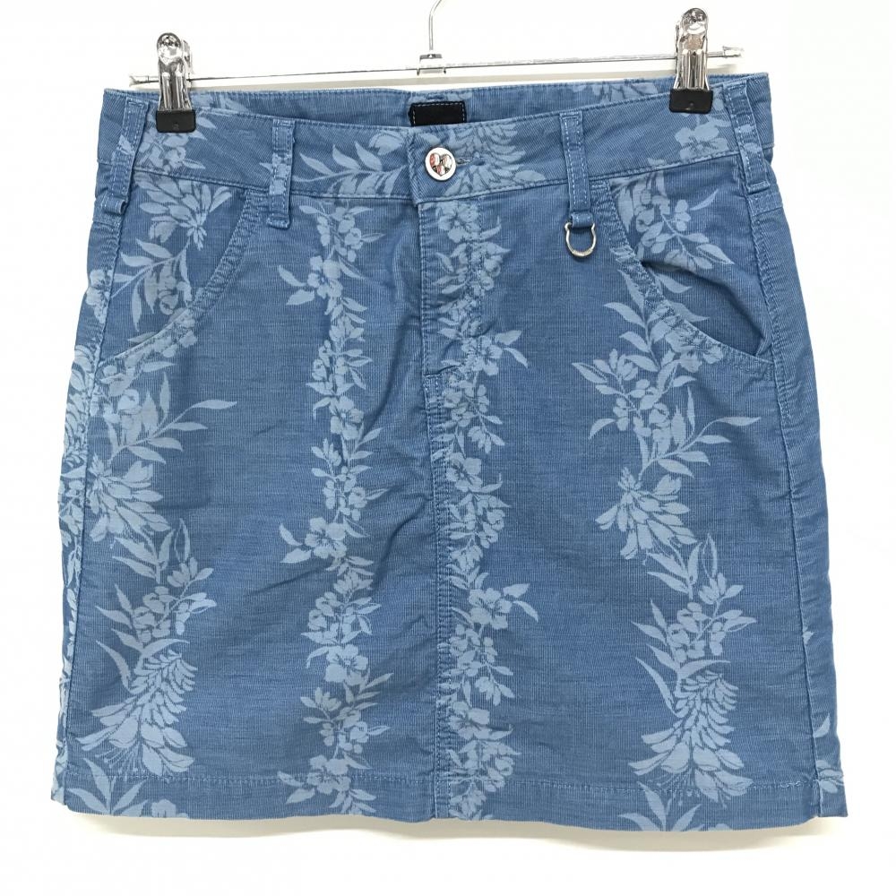 【美品】エドウィンゴルフ スカート ライトブルー 花柄 リーフ総柄 コーデュロイ調  レディース M ゴルフウェア EDWIN GOLF