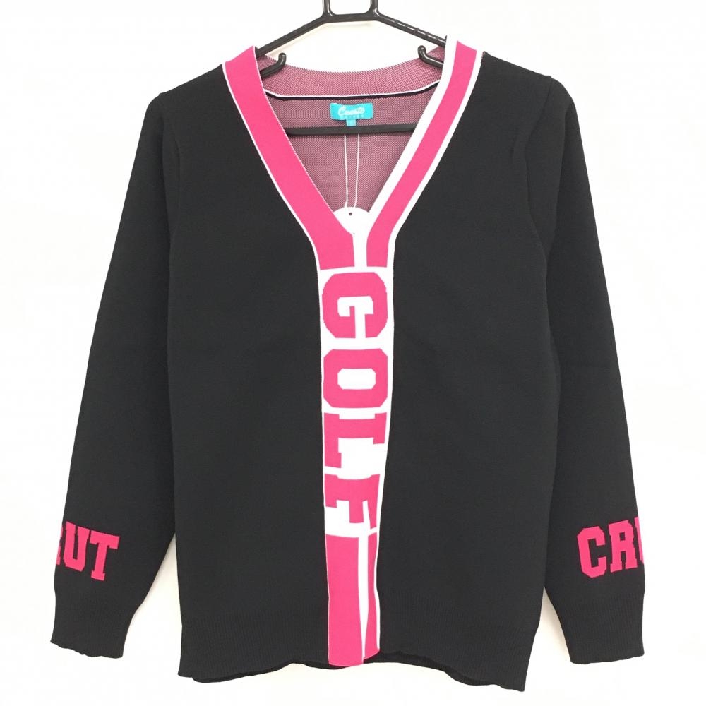 【新品】クアルトユナイテッド セーター 黒×ピンク ニット Vネック レディース L ゴルフウェア CUARTO UNITED