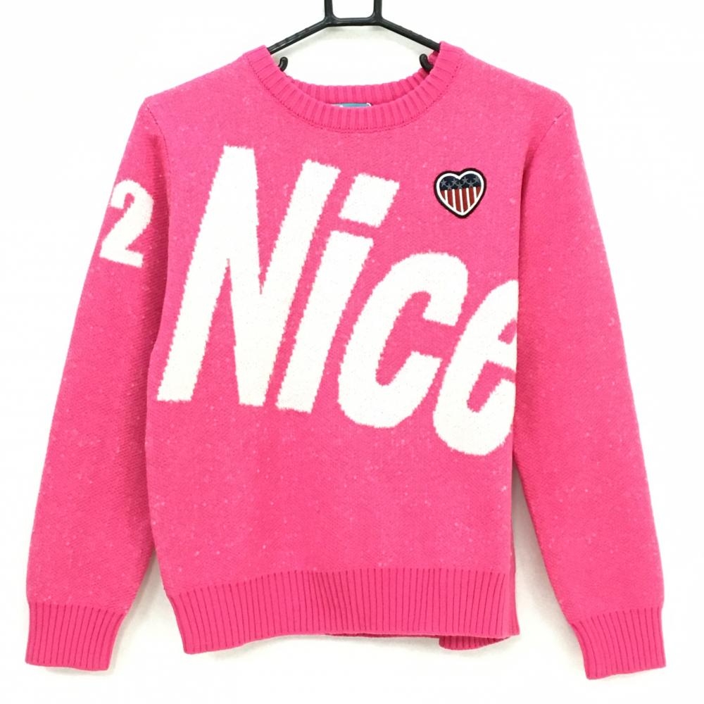 【新品】クアルトユナイテッド セーター ピンク×白 フロントロゴ ウール混 ニット レディース M ゴルフウェア CUARTO UNITED