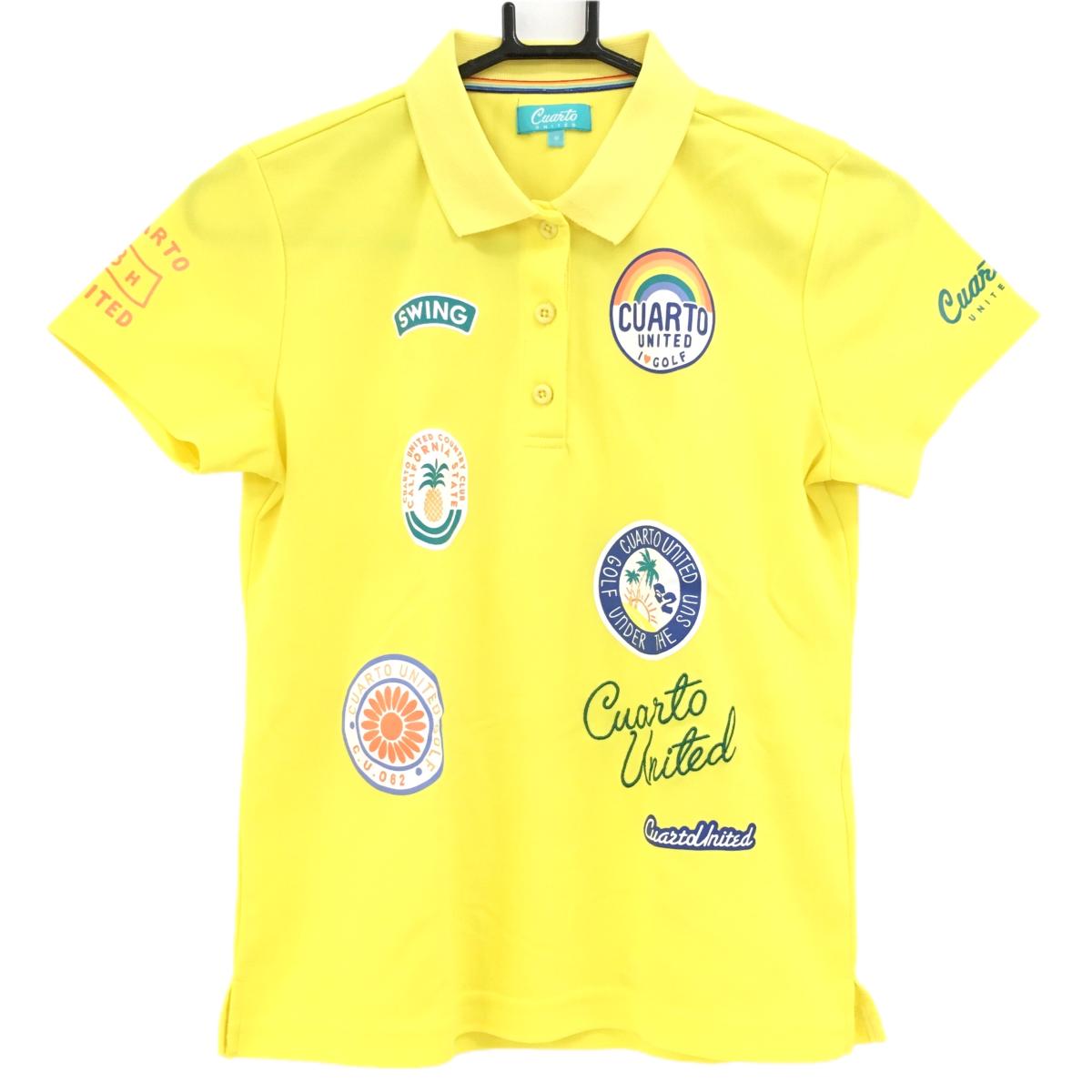 【超美品】クアルトユナイテッド 半袖ポロシャツ イエロー×ネイビー レディース M ゴルフウェア CUARTO UNITED