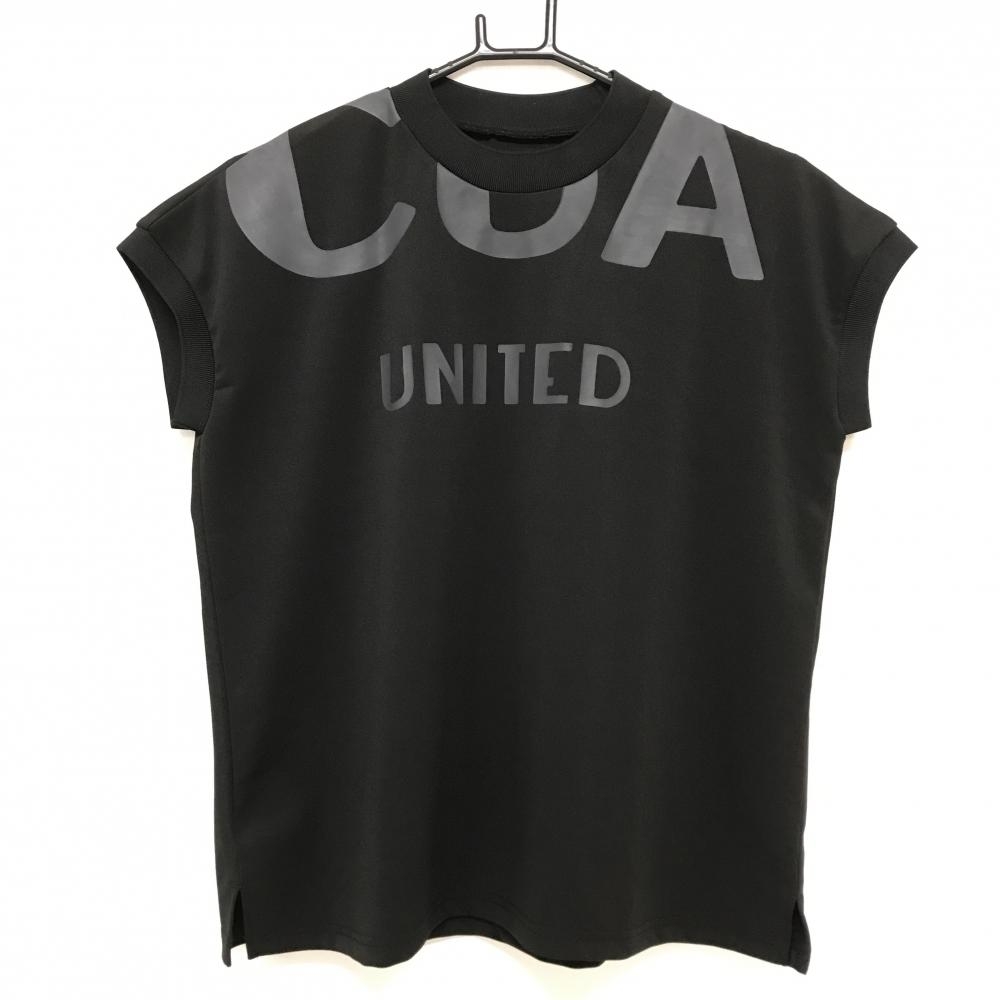 【超美品】クアルトユナイテッド Tシャツ 黒×ダークグレー フレンチスリーブ ロゴ  レディース M ゴルフウェア CUARTO UNITED
