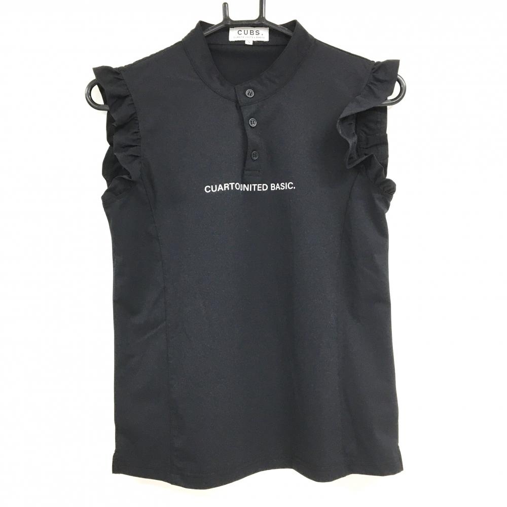 【超美品】クアルトユナイテッドベーシック ノースリーブシャツ 黒 フリル CUBS.  レディース S ゴルフウェア CUARTO UNITED