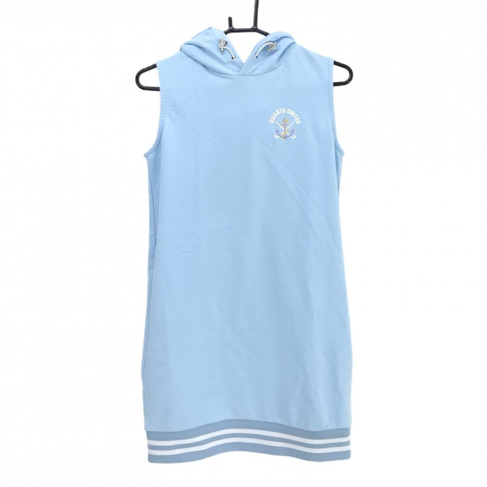 【美品】クアルトユナイテッド ノースリーブワンピース ライトブルー×白 バックプリント  レディース M ゴルフウェア CUARTO UNITED
