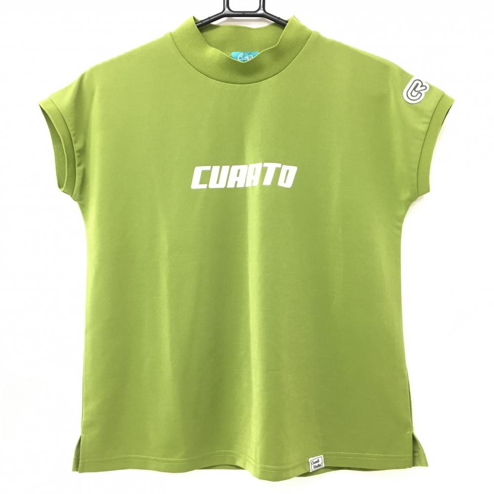 クアルトユナイテッド 半袖ハイネックシャツ ライトグリーン×白 後ろビッグプリント  レディース S ゴルフウェア CUARTO UNITED
