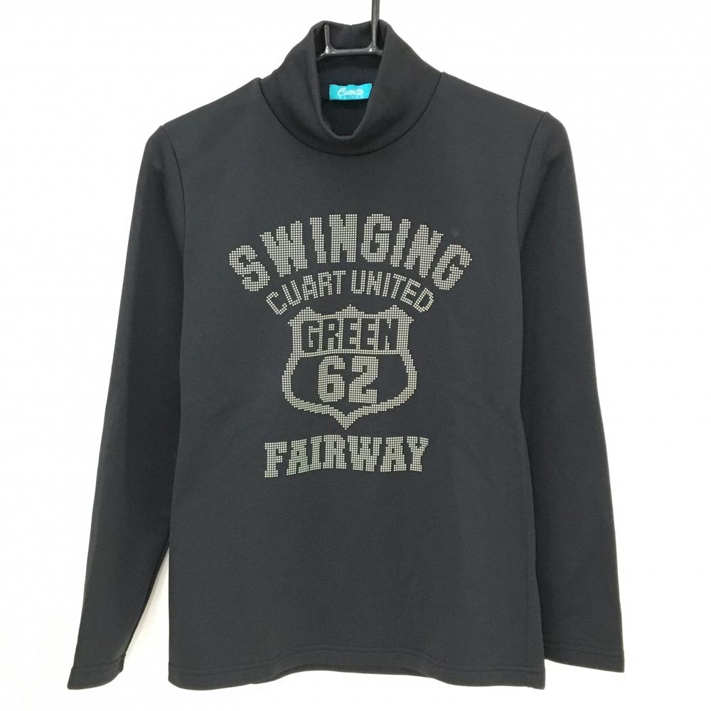 【超美品】クアルトユナイテッド 長袖ハイネックシャツ 黒×白 裏起毛 フロントロゴ レディース  ゴルフウェア CUARTO UNITED