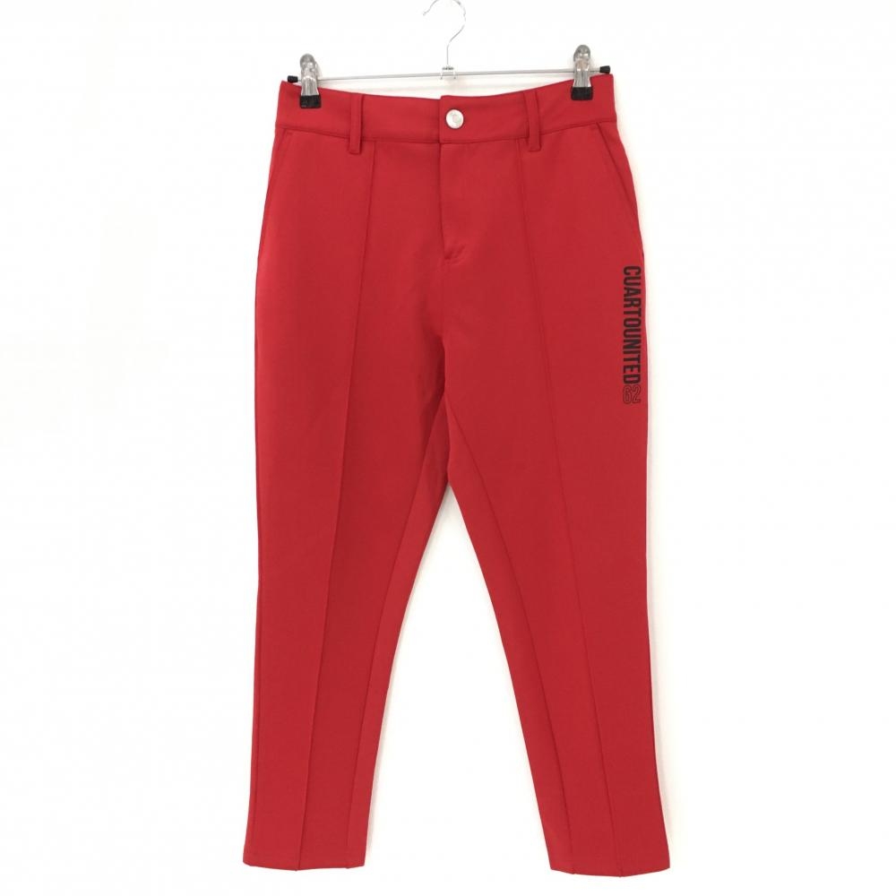 【超美品】クアルトユナイテッド パンツ レッド×グレー ウエスト一部ゴム  レディース M ゴルフウェア CUARTO UNITED