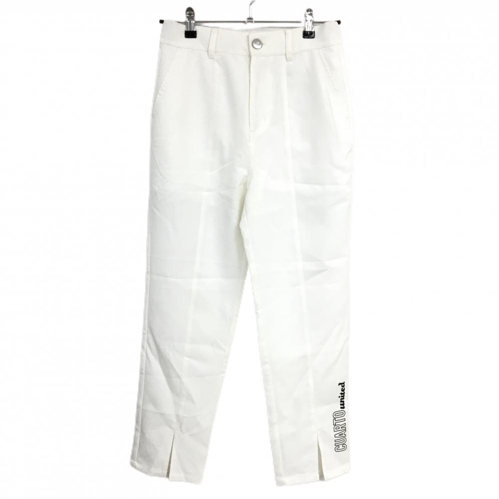 【新品】クアルトユナイテッド パンツ 白 裾ロゴ黒 裏地付 レディース M ゴルフウェア CUARTO UNITED