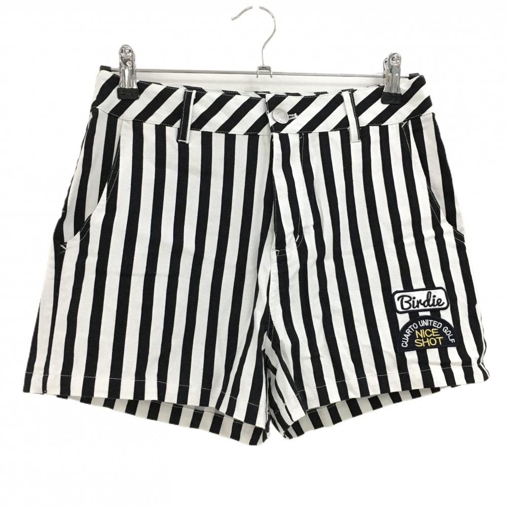 【美品】クアルトユナイテッド ショートパンツ 白×黒 ストライプ ワッペン  レディース L ゴルフウェア CUARTO UNITED