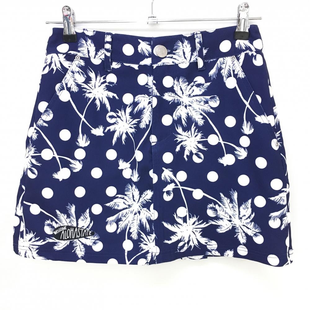 クアルトユナイテッド スカート ネイビー×白 ヤシの木 総柄  レディース S ゴルフウェア CUARTO UNITED