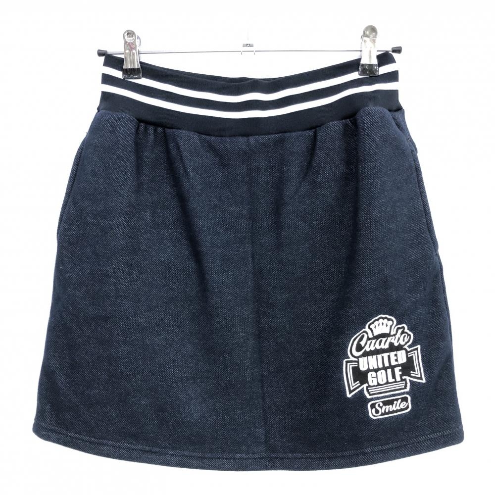 【美品】クアルトユナイテッド スカート ネイビー×白 ウエストライン 裏ボア ワッペン レディース L ゴルフウェア CUARTO UNITED