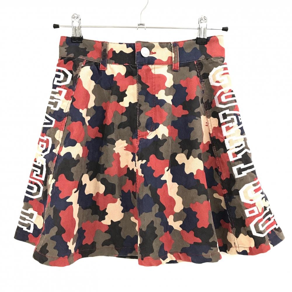 【超美品】クアルトユナイテッド フレアスカート ブラウン×レッド カモフラ柄 迷彩  レディース S ゴルフウェア CUARTO UNITED