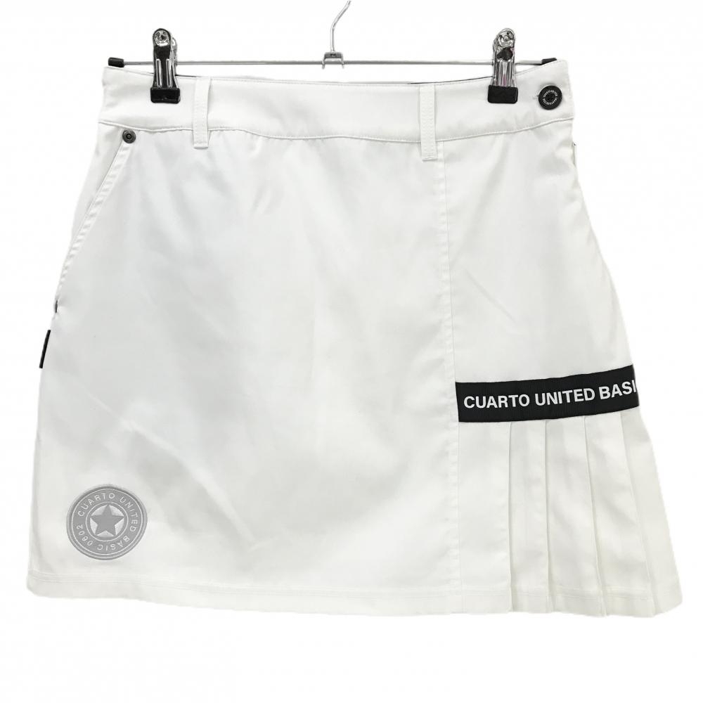 【美品】クアルトユナイテッドベーシック スカート 白×黒 一部プリーツ 裏地メッシュ  レディース L ゴルフウェア CUARTO UNITED
