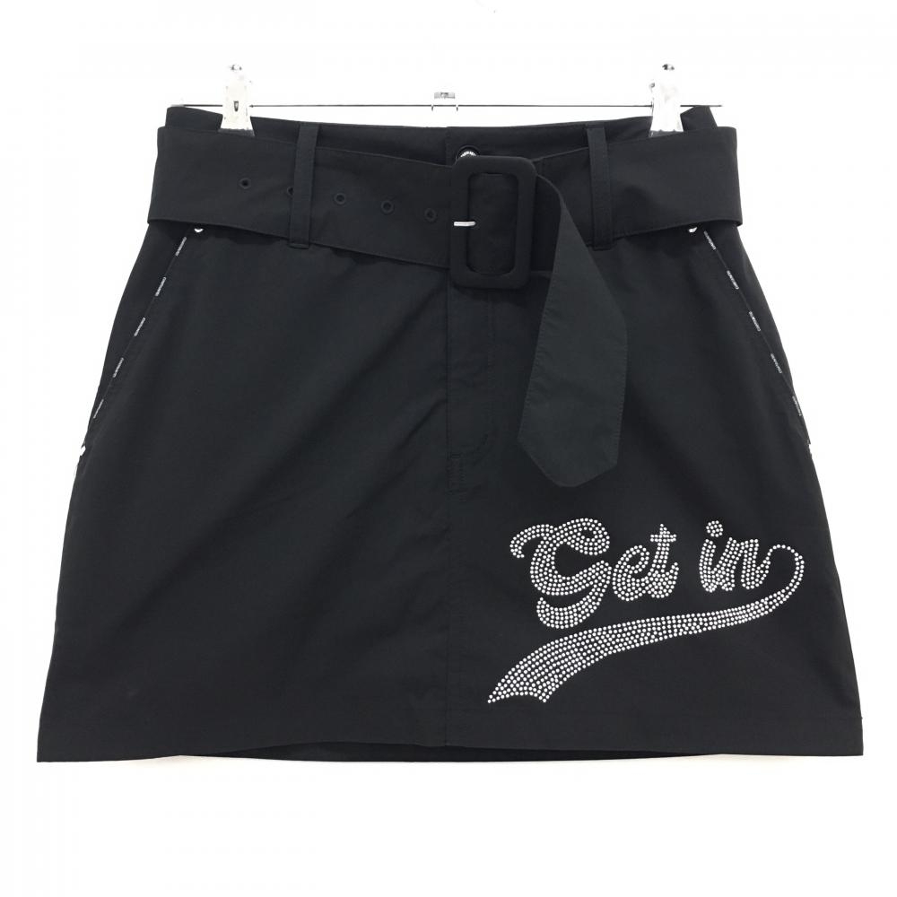 【美品】クアルトユナイテッド スカート 黒 ベルト付 後ろ裾ロゴ レディース S ゴルフウェア CUARTO UNITED
