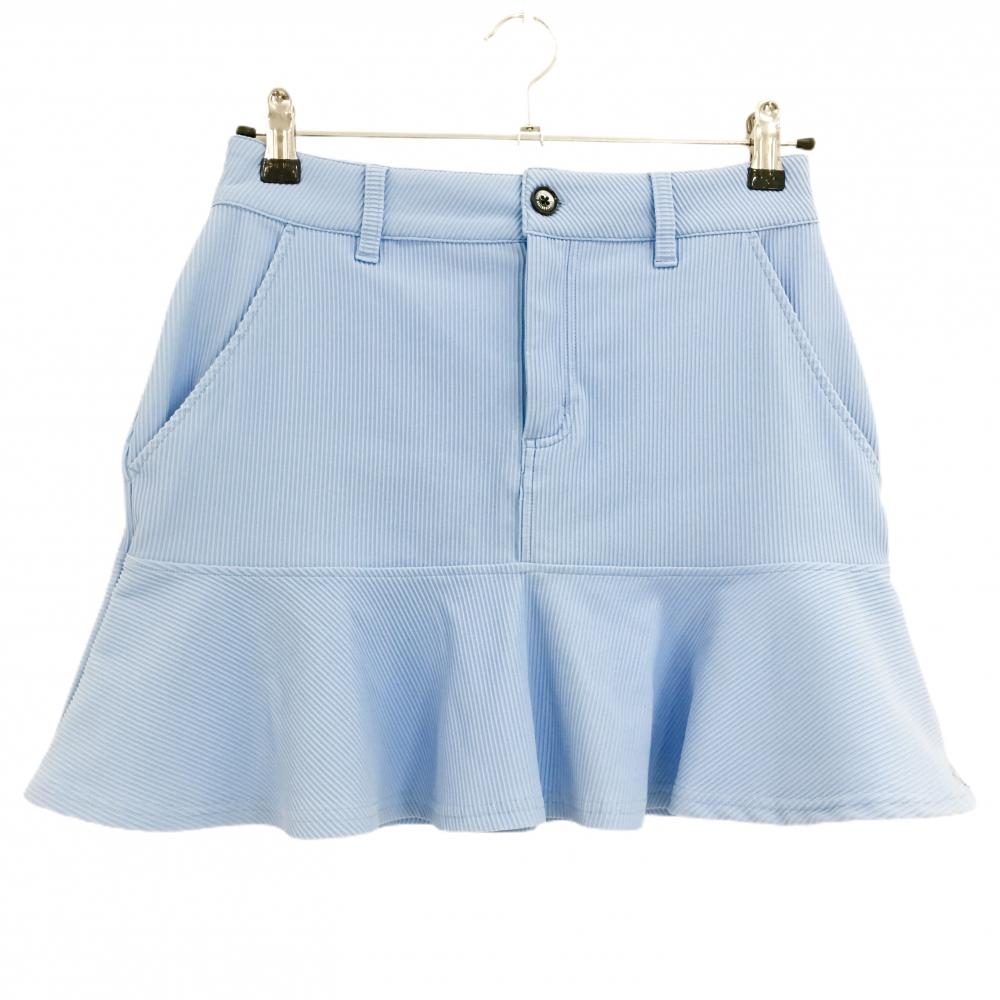【美品】クアルトユナイテッド スカート ライトブルー 凸凹生地 裾フリル バックロゴ レディース S ゴルフウェア CUARTO UNITED