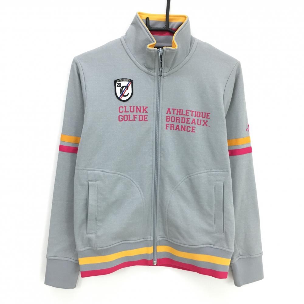 【超美品】クアルトユナイテッド ジャケットブルゾン グレー×ピンク 裾・袖2ライン   レディース M ゴルフウェア CUARTO UNITED