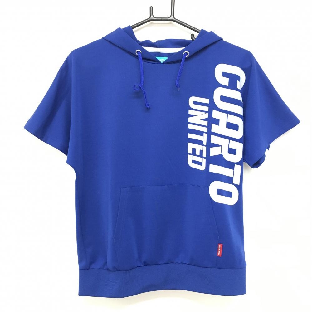 【超美品】クアルトユナイテッド 半袖パーカー ブルー×ライトパープル ビッグロゴ トレーナー レディース L ゴルフウェア CUARTO UNITED